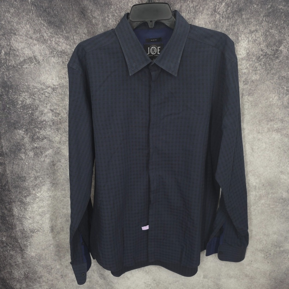 Joseph Abboud Shirt Mens XL Blue Check Button Up Slim Fit Long Sleeve Preppy